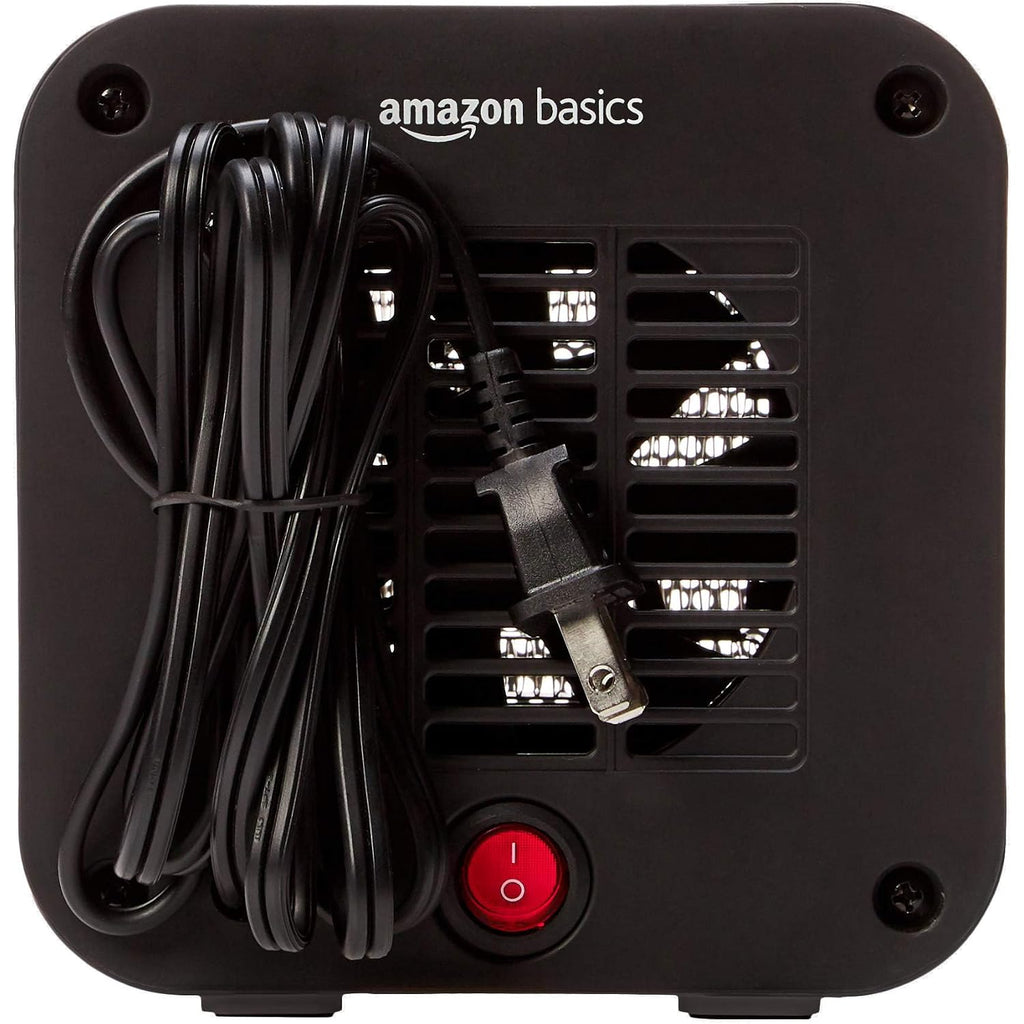 Amazon Basics Ceramic Portable Mini Space Heater For Office Desk, Indoor Use, Fast Heating, Energy Efficient, 500W, With Tip-Over Protection, Lightweight 1.4 Lbs, Black, 5.87"D X 3.15"W X 5.95"H