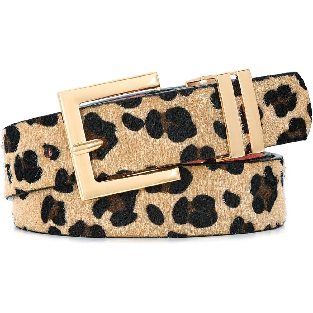 SANSTHS Women's Leather Belt for Jeans Pants Dresses Fashion Ladies Belt Square Gold/Silver Buckle Waist Belt for Women