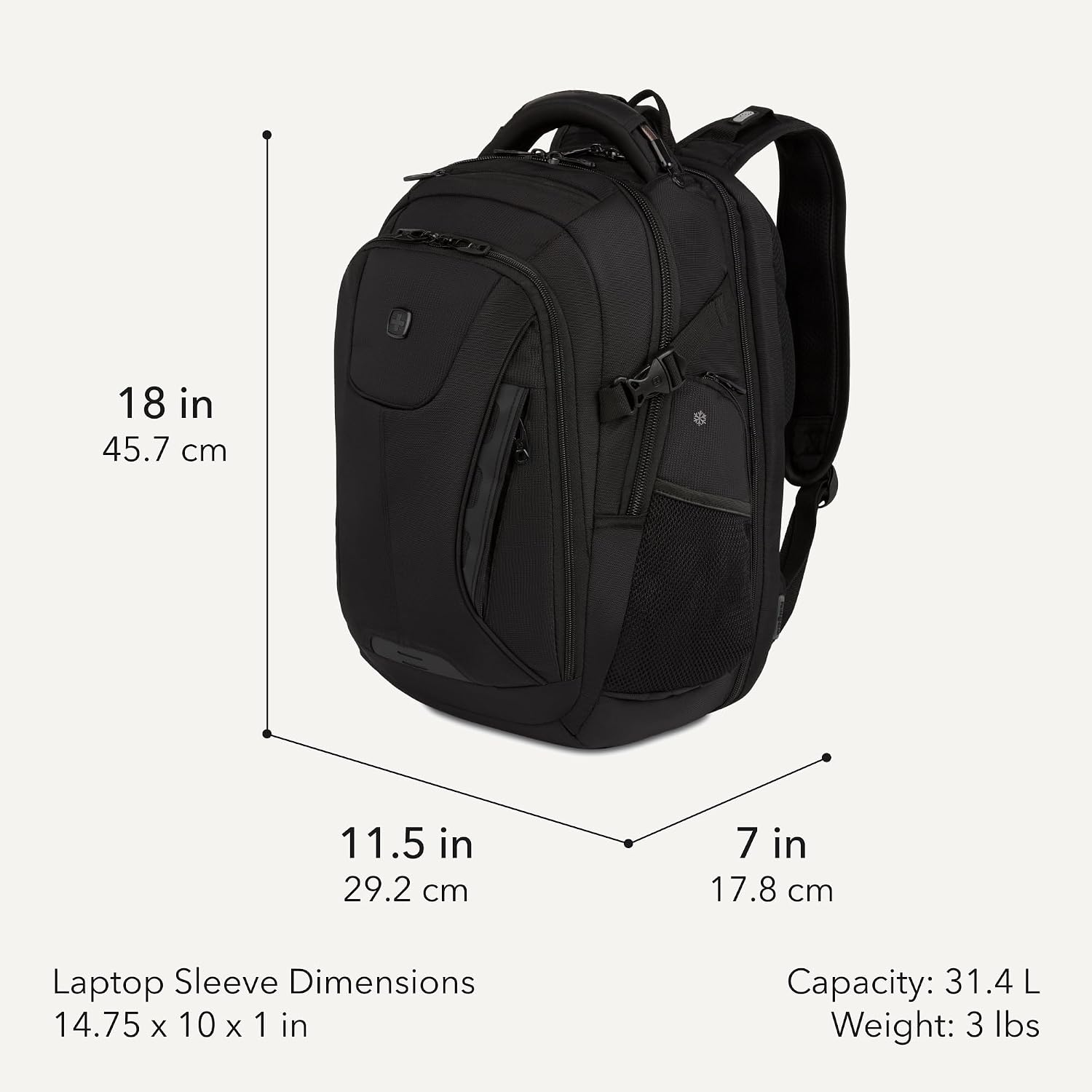 Swissgear Travel Tech Elite Laptop Backpack – Fits Laptops Up To 16” – Scansmart Tsa-Friendly Backpack With Usb Port, Shoe Compartment & Organizer Pockets – Black