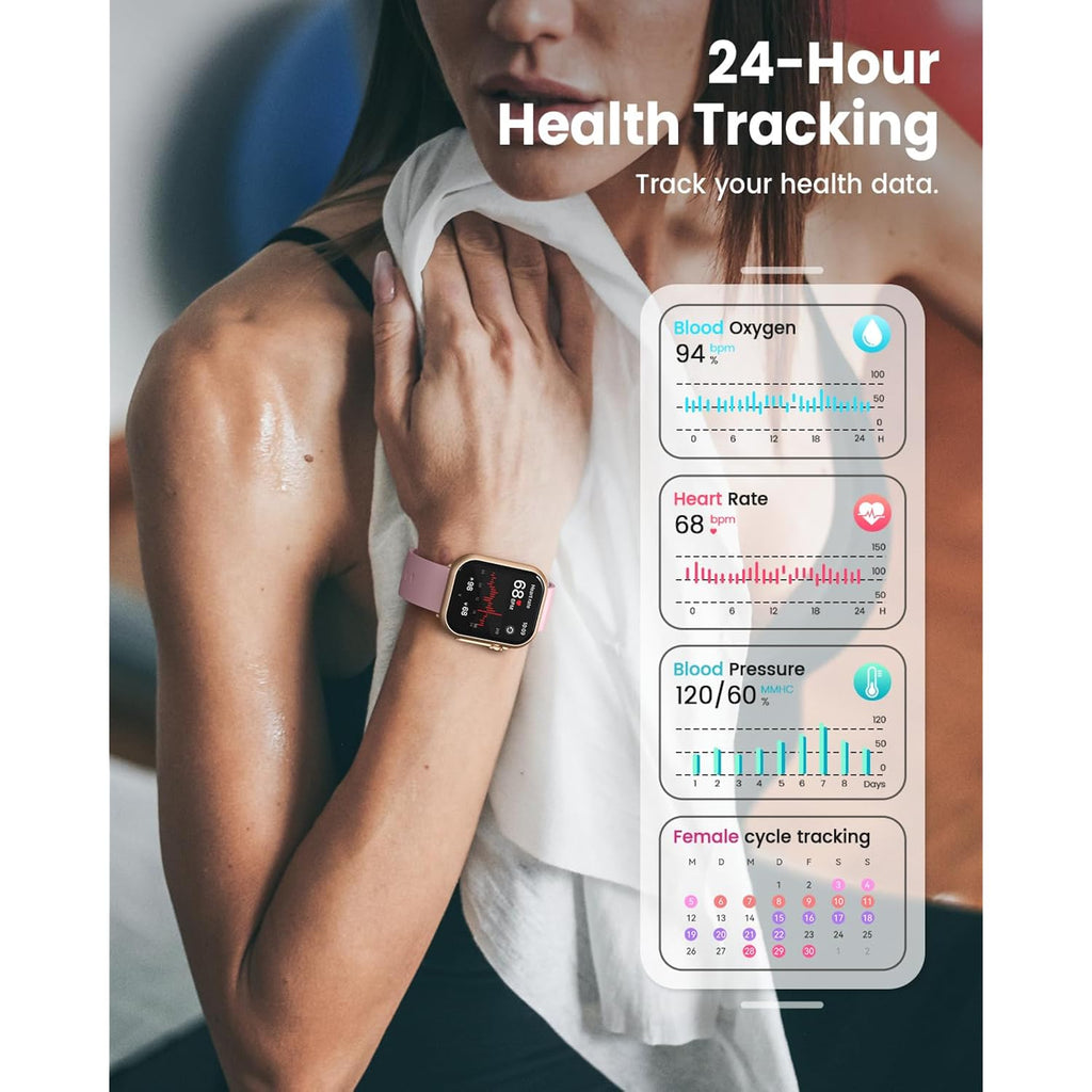Smart Watch for Women for iPhone Android: 1.85"Smartwatch with Make/Answer Call Sleep Heart Rate SpO2 Blood Pressure Monitor IP68 Waterproof 120+Sport Mode Fitness Tracker 1000mAh Battery 2Bands Pink