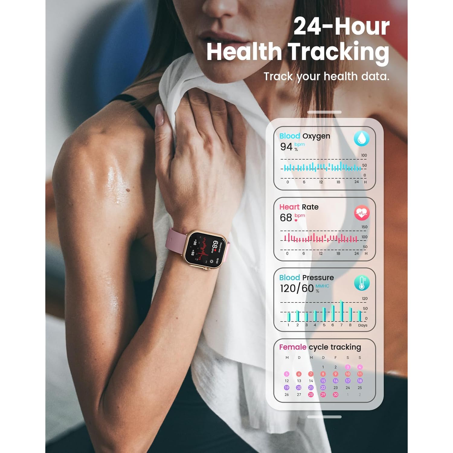 Smart Watch for Women for iPhone Android: 1.85"Smartwatch with Make/Answer Call Sleep Heart Rate SpO2 Blood Pressure Monitor IP68 Waterproof 120+Sport Mode Fitness Tracker 1000mAh Battery 2Bands Pink