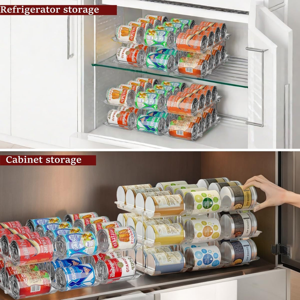 Attelite Can Organizer For Pantry, 3 Sets 3 Tiers Can Storage Organizer Pantry,Soda Can Organizer For Fridge 36 Cans Rack Automatic Rolling Stackable Canned Food Organizer,Clear