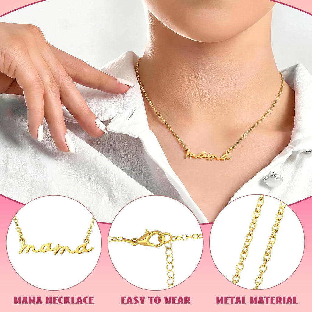 Yinkin 12 Pcs Mom Necklace Bulk Mother Day Church Gifts Mama Pendant Necklace with Drawstring Canvas Bags Jewelry for Women Wife