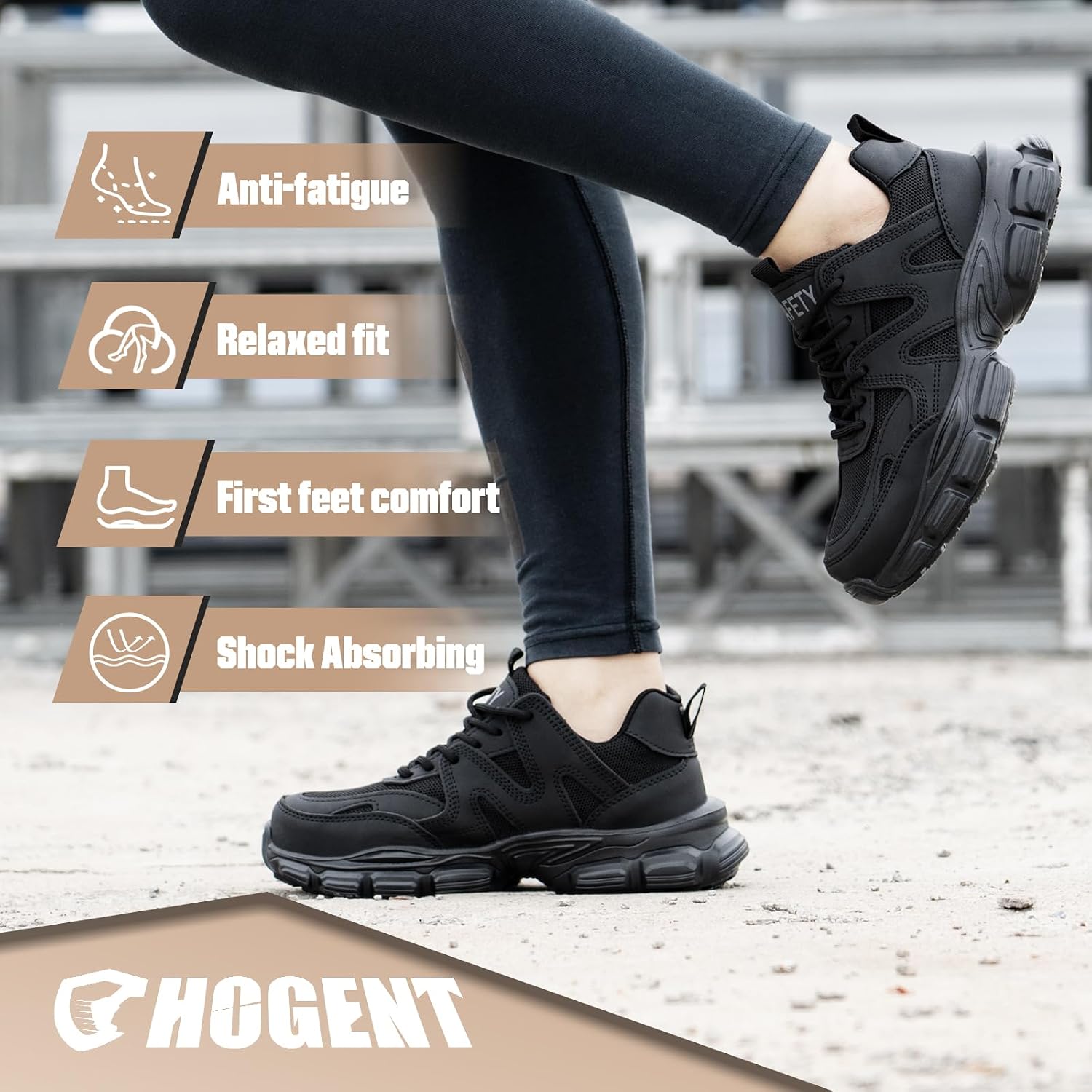 Hogent Steel Toe Shoes For Women Men Wide Non Slip Composite Work Sneakers Indestructible Comfortable Safety Tennis Shoes Lightweight Breathable Construction Sneakers Puncture Proof Ergonomic Design