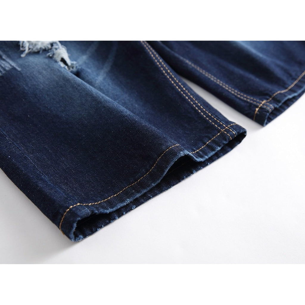 Men'S Casual Ripped Denim Shorts Stylish Distressed Straight Leg Jeans Shorts