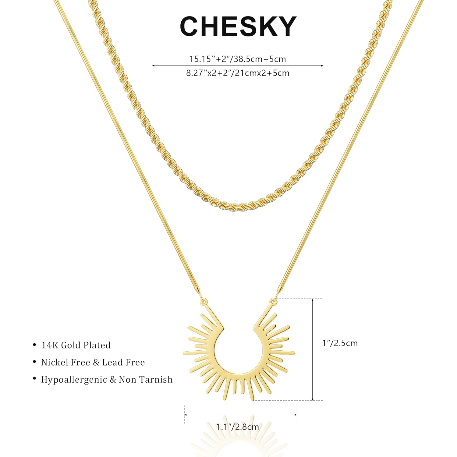 CHESKY Layered Necklaces for Women Trendy, Dainty 14k Gold Plated Pendant Necklace Layering Necklace for Women Non Tarnish Hypoallergenic Sun Gold Necklace Stack Gold Jewelry for Women Gifts