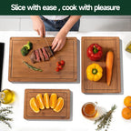 3-Piece Set Deep-Carbonized Bamboo Cutting Board For Kitchen - Crack-Resistant Wood Chopping Boards With Deep Juice Grooves, Pre-Oiled Butcher Block For Meat, Vegetables & Cheese, Carbonized