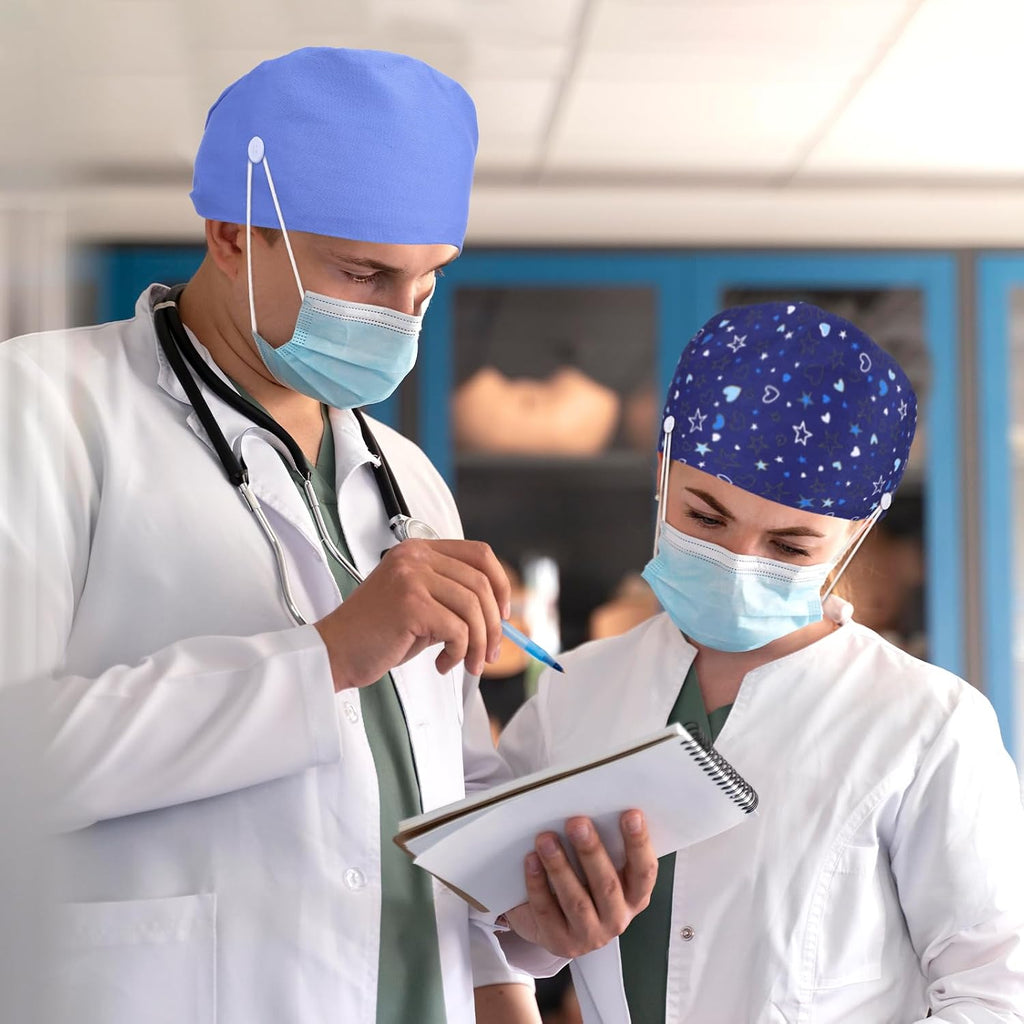 2Pcs Scrub Caps Women, Nursing Hats With Buttons & Sweatband Adjustable Bouffant Working Cap Surgery Cap Women