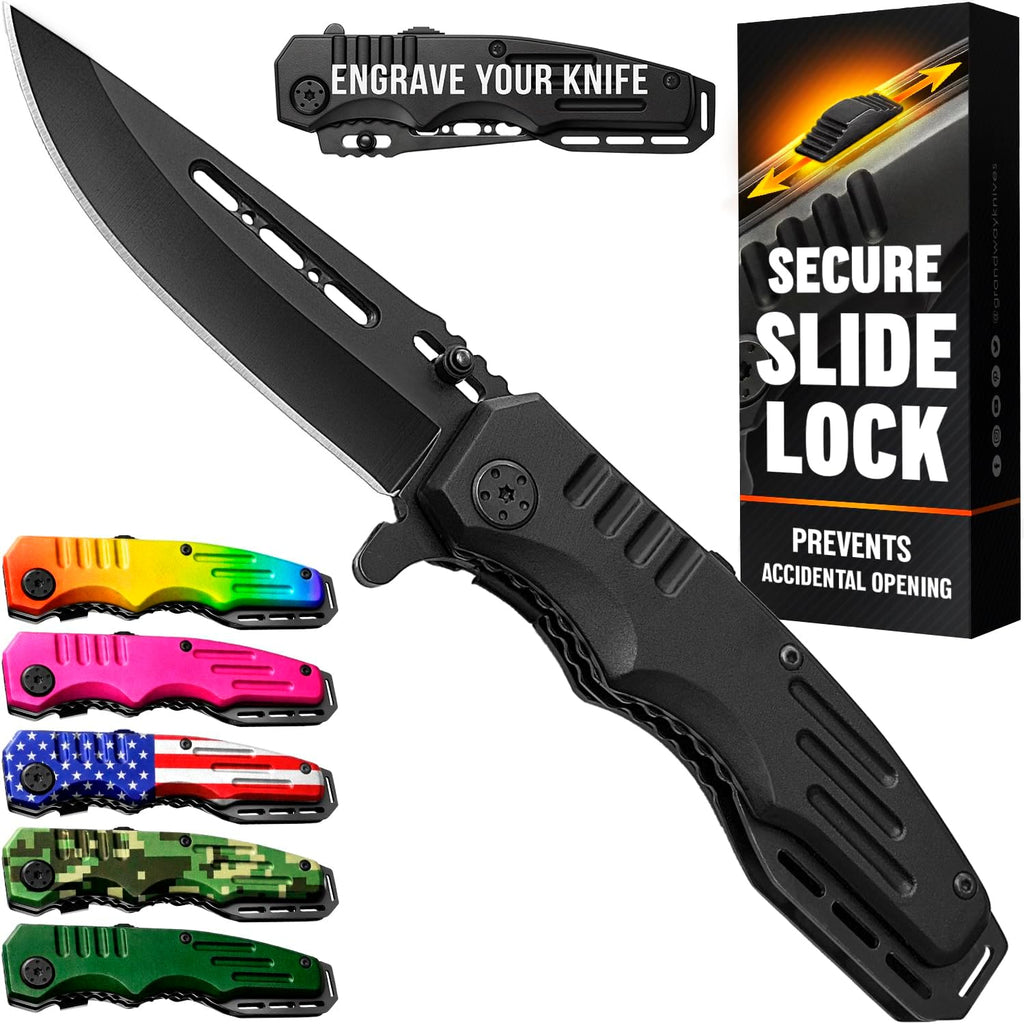 Safety Lock Pocket Knife - 3.4-Inch Sharp Blade - Folding Tactical With Aluminum Handle - Ideal Tool For Edc Camping Hunting Survival Hiking - Food Processing Knives - Birthday Gifts For Men 6681