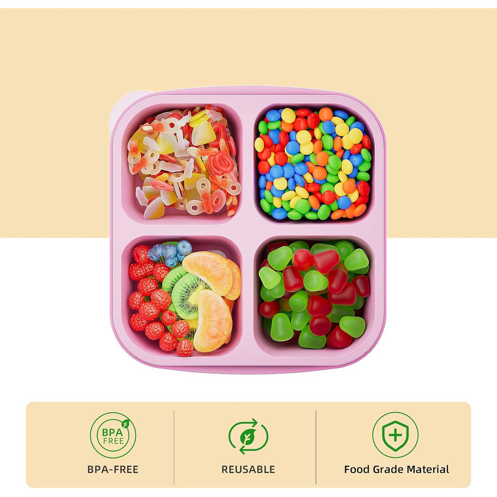 6 Pcs Bento Snack Containers, Reusable 4 Compartment Food Storage Container With Lids, Divided Lunchable Container, Freezer, Microwave & Dishwasher Safe (6 Color)