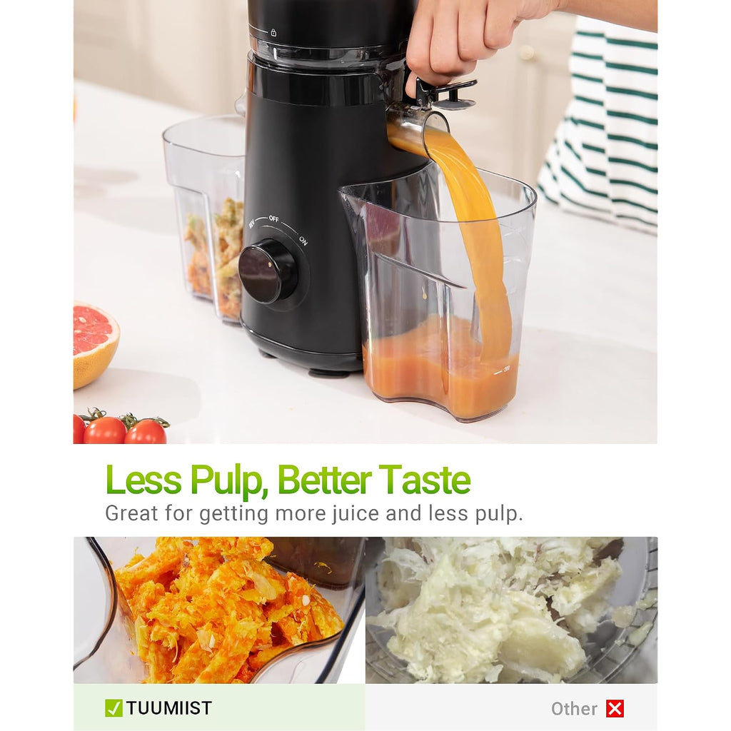 Tuumiist Juicer Machines, Cold Press Juicer With 5.8" Extra Large Feed Chute Fit Whole Fruits & Vegetables Easy To Clean, High Juice Yield, Bpa Free (Black)
