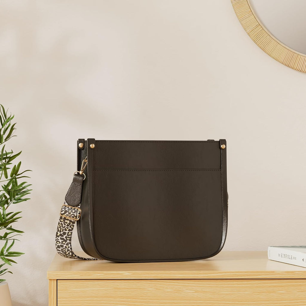 Vegan Leather Crossbody Bags For Women, Crossbody Purse With Guitar Strap Zipped Pockets Handbag Shoulder Bag