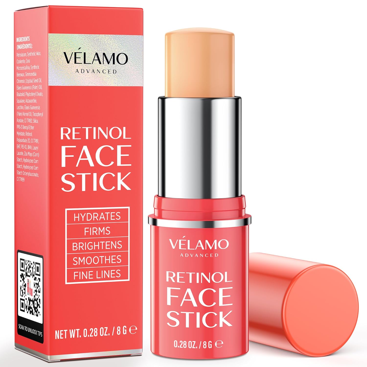 VELAMO ADVANCED Retinol Face Stick – Reduces Fine Lines, Wrinkles & Uneven Texture in 4–8 Weeks – For Mature Skin, Women & Men – 0.28 OZ/8g