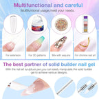 All-in-One Solid Builder Nail Gel Kit: 60g Hard Gel with 3D Mold, 6-Color Powders & Nail Art Tools (Nail File, Cuticle Pusher, Pen), Non-Sticky for Nail Extension, DIY Salon, UV/LED Cured