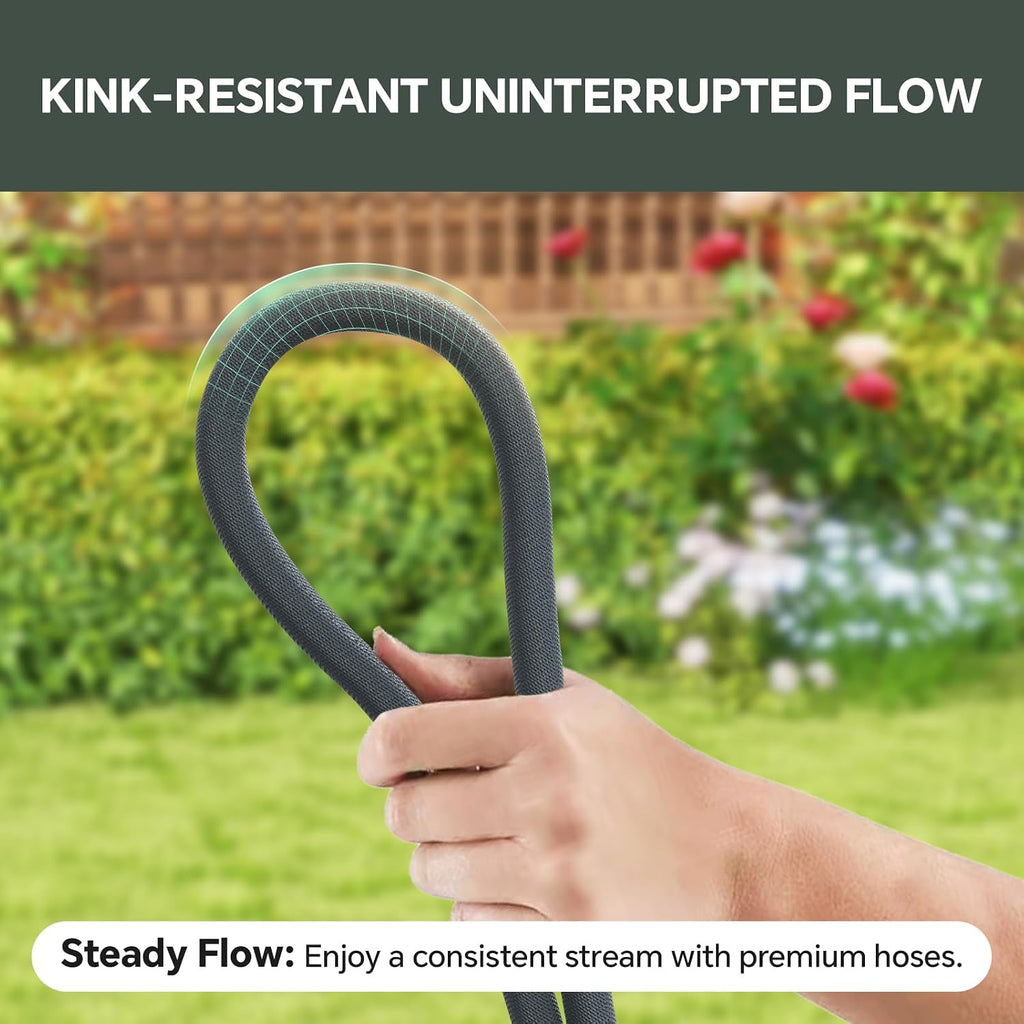 Garden Hose 25Ft, Made Of Tpu(Not Pvc), Ultra-Light & Flexible Water Hose, Non-Shrinking, Easy To Store, Drinking Water Safe Material, All-Weather, Black&Gray