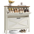Vasagle Liry Collection - Shoe Storage Cabinet Organizer With 2 Flip Drawers, Freestanding Narrow Shoe Rack Cabinet For Entryway, Farmhouse Style, Fits 12 To 16 Pairs, Rustic White Uhsc201W01