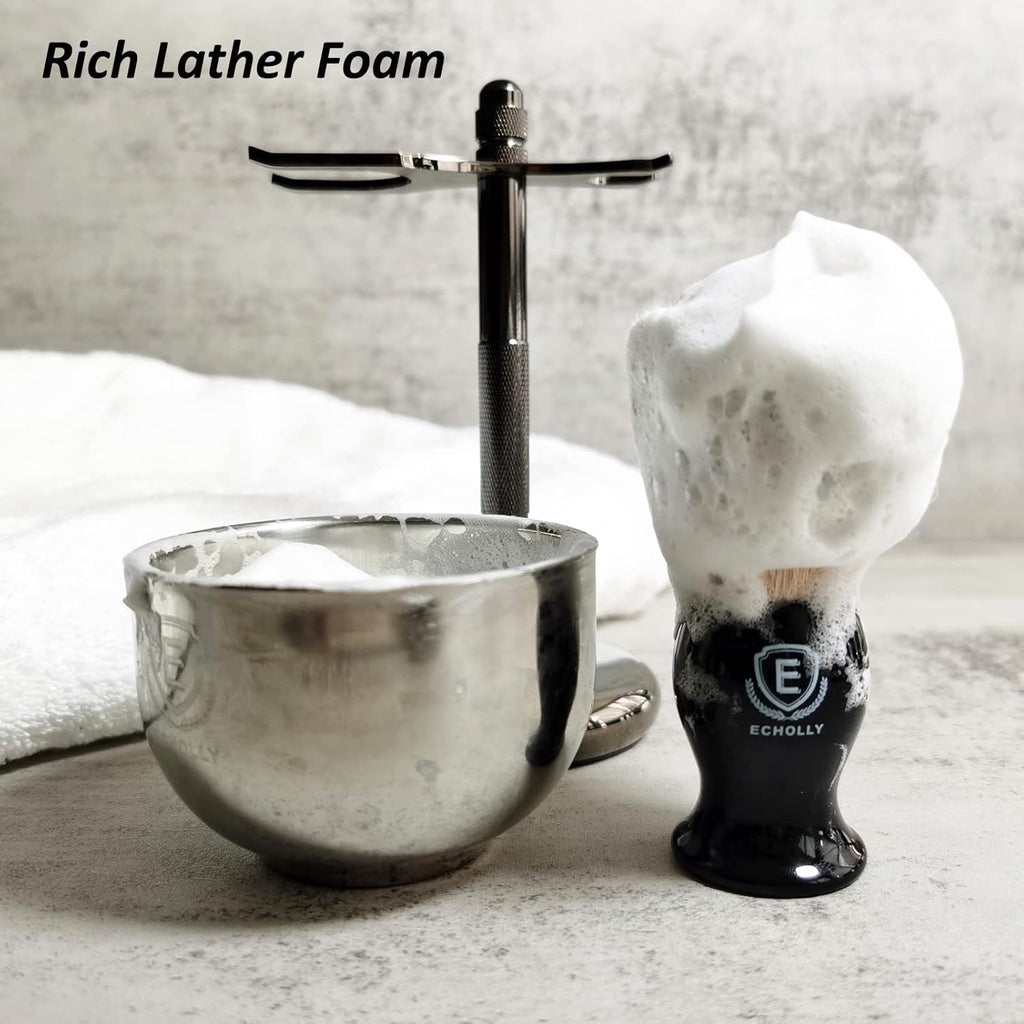 Luxury Shaving Brushes For Men by Echolly-Super Strong NO Shedding Bristle Shave Brushes for Men-Smooth Acrylic Handle Legacy Shave Brush-Rich and Fast Lather Shaving Cream Brush Gifts for Fathers Day