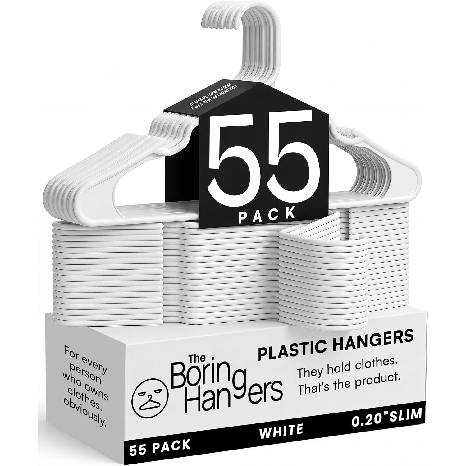 White Plastic Hangers 55 Pack - 10 Lb Heavy Duty Plastic Clothes Hangers For Closet - 0.20" Thin, Slim & Space Saving White Coat Hangers For Shirts, Dresses, Jackets, Pants