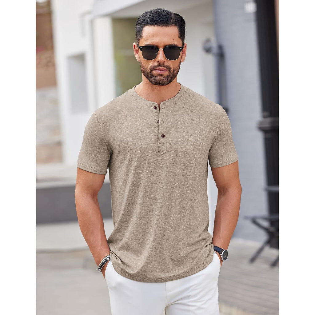 Coofandy Men'S Henley Shirts Short Sleeve Casual Basic Tee Summer Button Henley Soild T Shirts