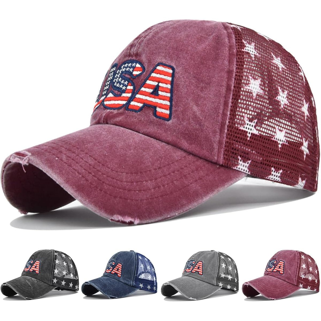 【4 Colors】 Baseball Caps Fourth of July Hat 4th of July Outfits for Women USA Hats 4th of July Accessories for Women 4-red