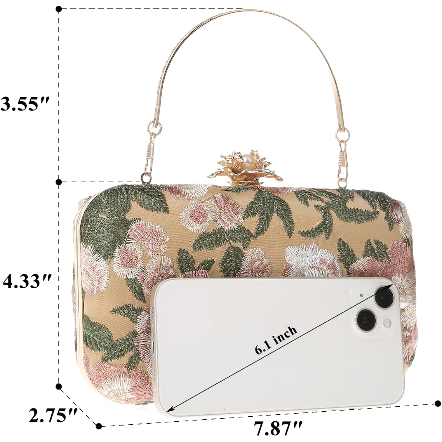 Womens Vintage Floral Embroidery Clutch Evening Handbag Shoulder Bags Purse For Wedding Party Prom