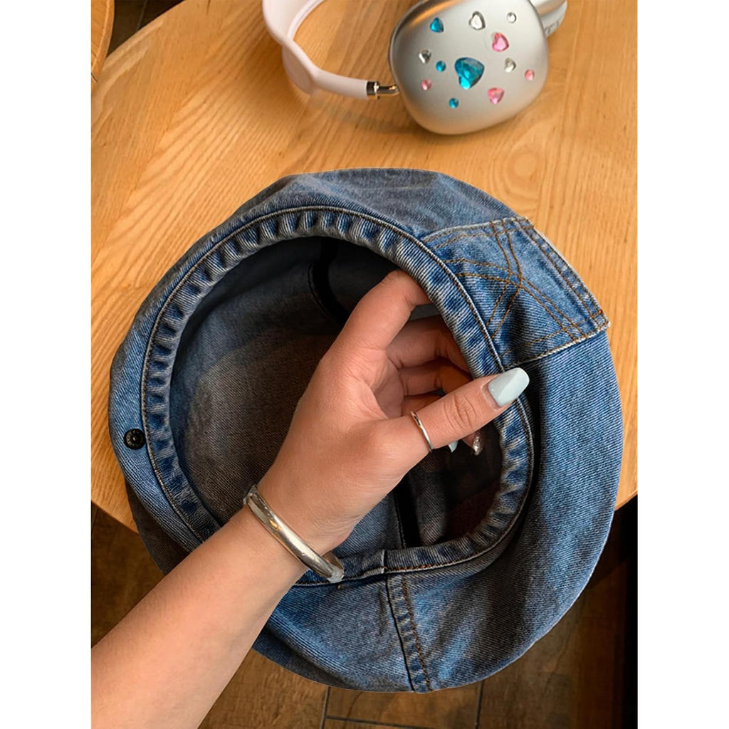 Women Denim Cotton Beret Hat Strap Artist Hat