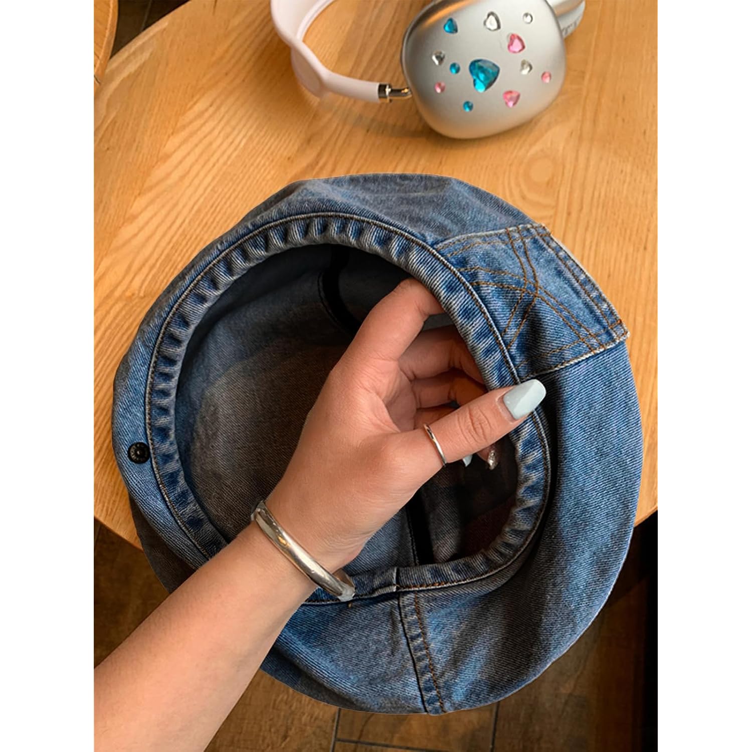 Women Denim Cotton Beret Hat Strap Artist Hat