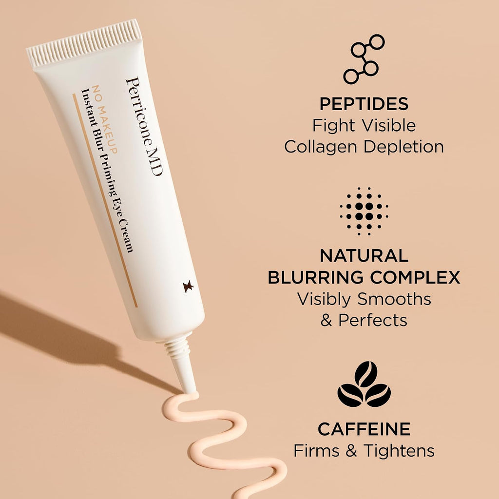 Perricone Md No Makeup Instant Blur Priming Eye Cream - Priming Under Eye Brightener With Peptides & Caffeine - Blurs Dark Circles, Crepiness, & Crow’S Feet For Flawless & Lasting Makeup, 0.3 Oz