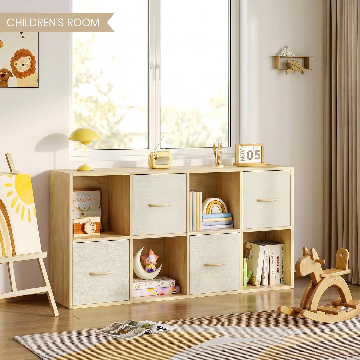 8 Cube Storage Organizer - Solid Wood Bookshelf With 4 Storage Bins, Cube Shelf With 2 Removable Back Panels, Vertical Or Horizontal Bookcase, Open Book Shelf For Bedroom, Living Room, Office