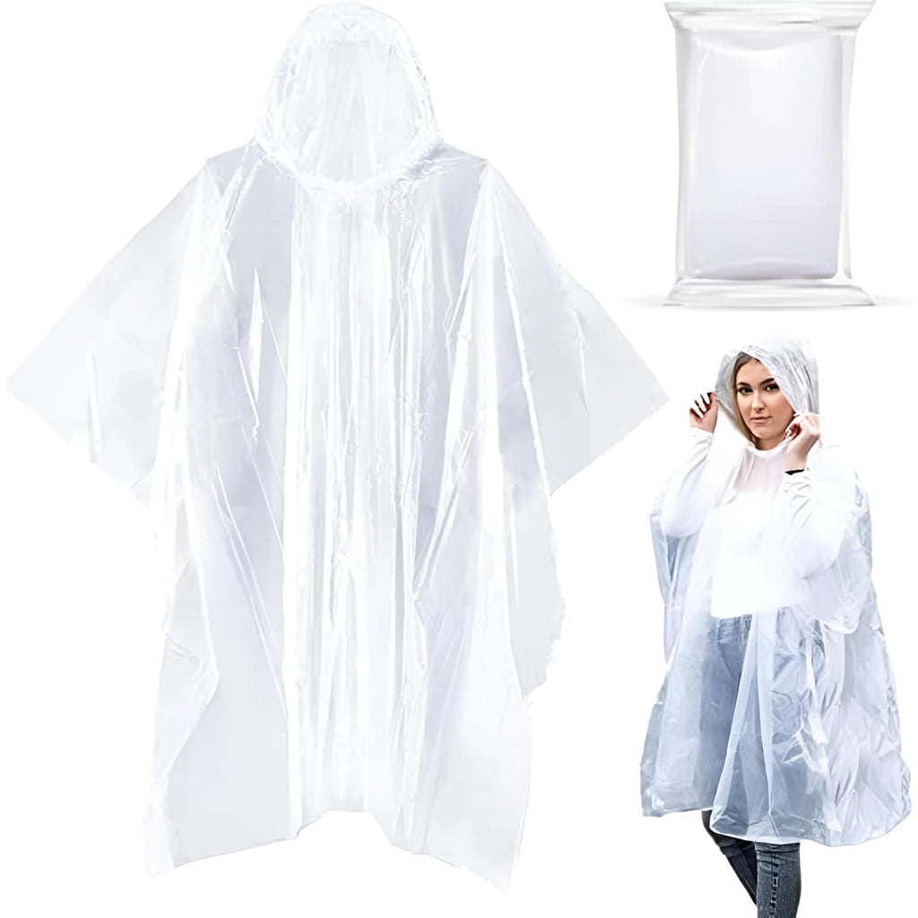20-Pack Emergency Disposable Rain Ponchos For Adults – 100% Waterproof With Hood | Clear Lightweight Unisex Raincoats For Camping, Hiking & Travel
