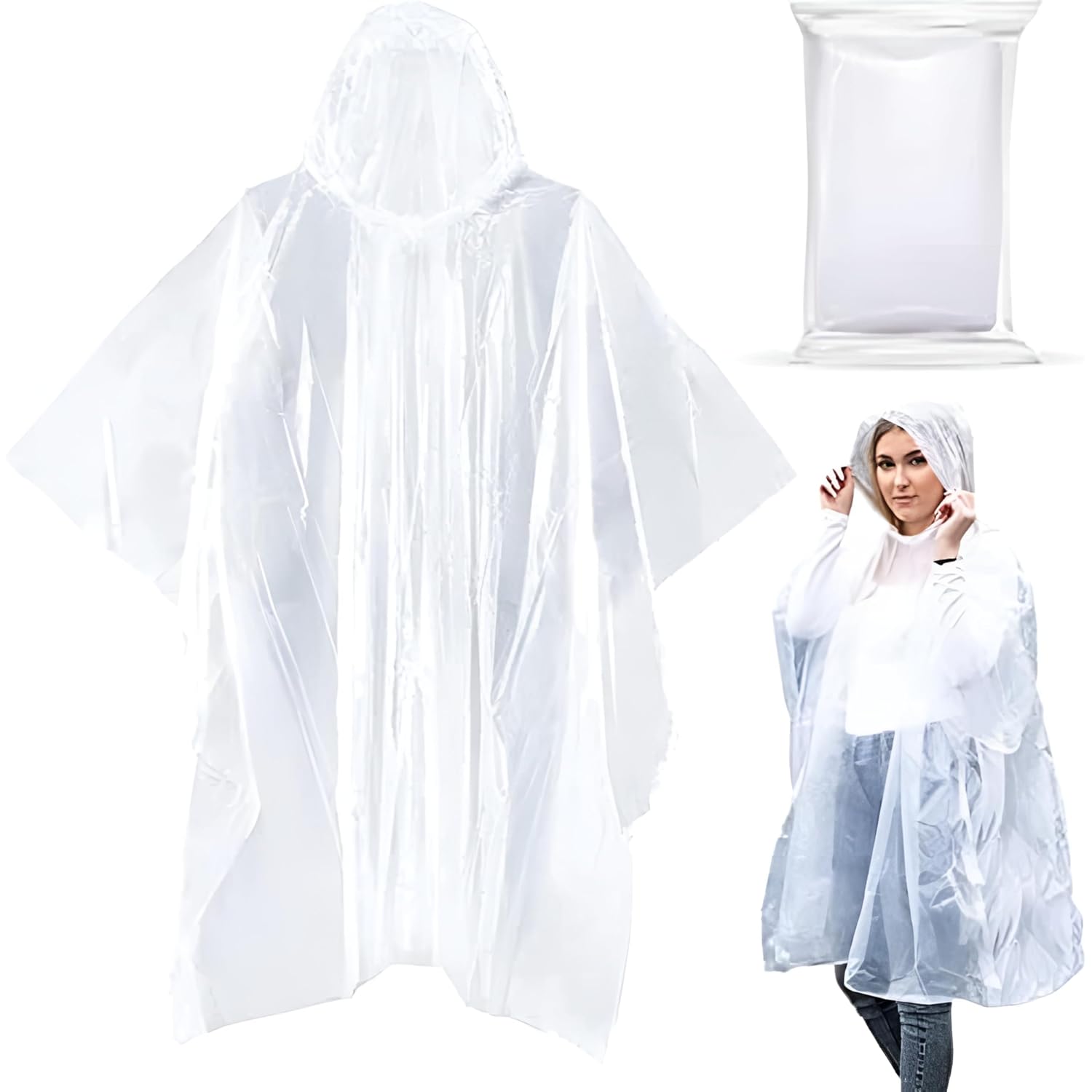 20-Pack Emergency Disposable Rain Ponchos For Adults – 100% Waterproof With Hood | Clear Lightweight Unisex Raincoats For Camping, Hiking & Travel