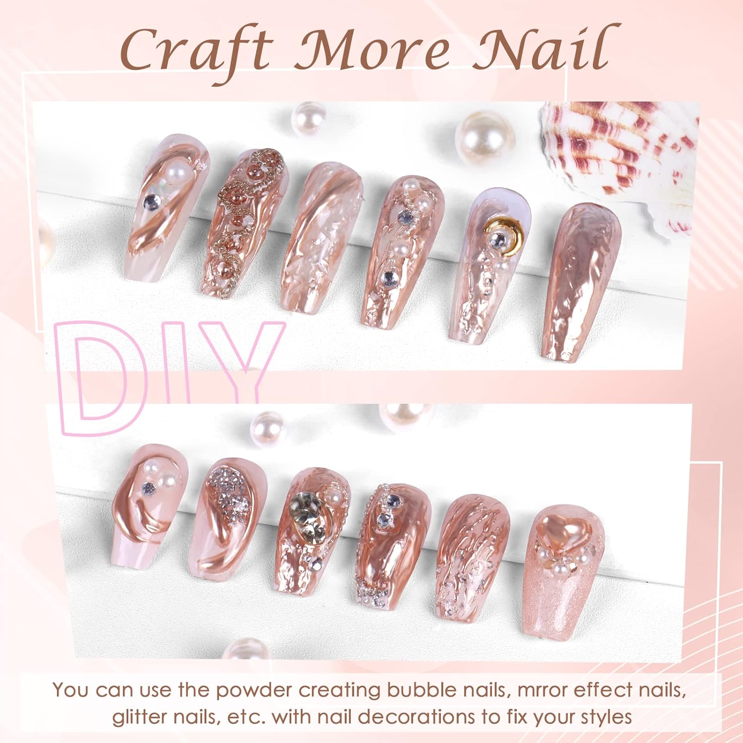 Laza Chrome Nail Powder Mirror Effect Metallic Dust Holographic Glitter Glazed Manicure Decoration Reflective Pigment for DIY Gel Polish Nail Art, Resin Craft, Gifts - Rose Gold