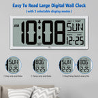 14.5'' Large Digital Wall Clock Battery Operated With Jumbo Numbers, Temperature And Date - Easy To Read And Set, Auto Dst