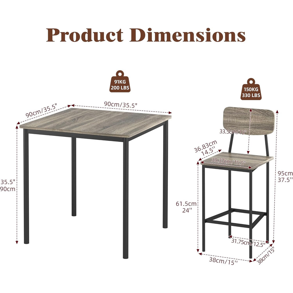 Kitchen Table And Chairs Of 4, 5 Piece Dining Table Set, Sturdy Industrial Space Saving Dinette Set For Pub, Family Dinners, Apartment, Gray