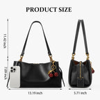 Shoulder Bag Medium Pu Leather Tote Bag For Women Trendy Designer Handbag With Cherry Pendant For Travel Work