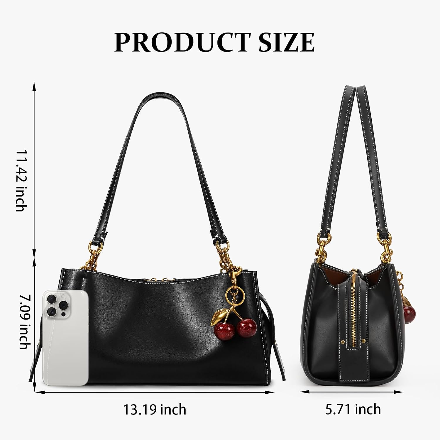 Shoulder Bag Medium Pu Leather Tote Bag For Women Trendy Designer Handbag With Cherry Pendant For Travel Work