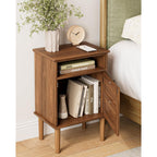 Nightstand, Boho Night Stand With 1 Drawer, Modern Side Accent Table With Open Shelf, Wooden Top Bedside End Table For Bedroom, Living Room, Walnut