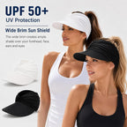 2 Pack Sun Visor Hats For Women, Wide Brim Visor Hat Upf 50+ Uv Protection Lightweight Foldable Elastic Ponytail Cap For Summer Beach, Golf, Sports (Black + White)