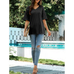 Womens Oversized Tshirts V Neck Tee Shirts Half Sleeve Loose Fit T Shirt Cotton Tunic Tops 2025