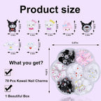 70Pcs Kawaii Nail Charms, 3D Cute Cartoon Nail Art Decorations, Resin Flatback Charms for Acrylic Nails DIY Crafts, 7 Styles with Storage Box