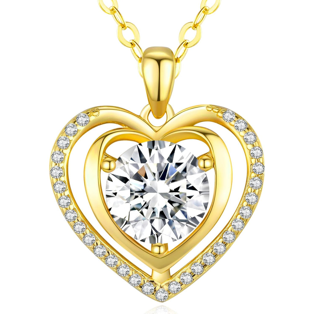 Heart Pendant Gold Necklace for Women Moissanite Lab-Created Gem I Love You Wedding Anniversary Birthday Christmas Valentine Engagements Mothers Day Jewelry for Wife Her Girlfriend Mom Daughter