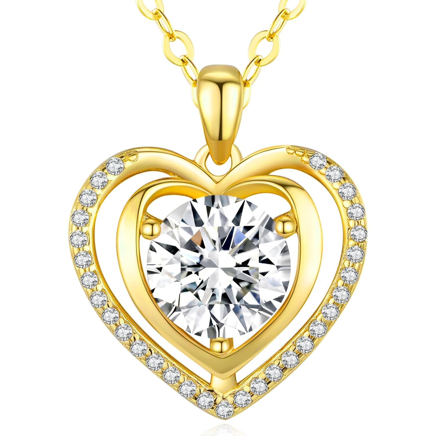 Heart Pendant Gold Necklace for Women Moissanite Lab-Created Gem I Love You Wedding Anniversary Birthday Christmas Valentine Engagements Mothers Day Jewelry for Wife Her Girlfriend Mom Daughter