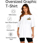 Aiyino Womens Oversized Graphic Tee 100% Cotton California Beach Graphic Shirt Loose Fit Casual Summer Top Tan Obx