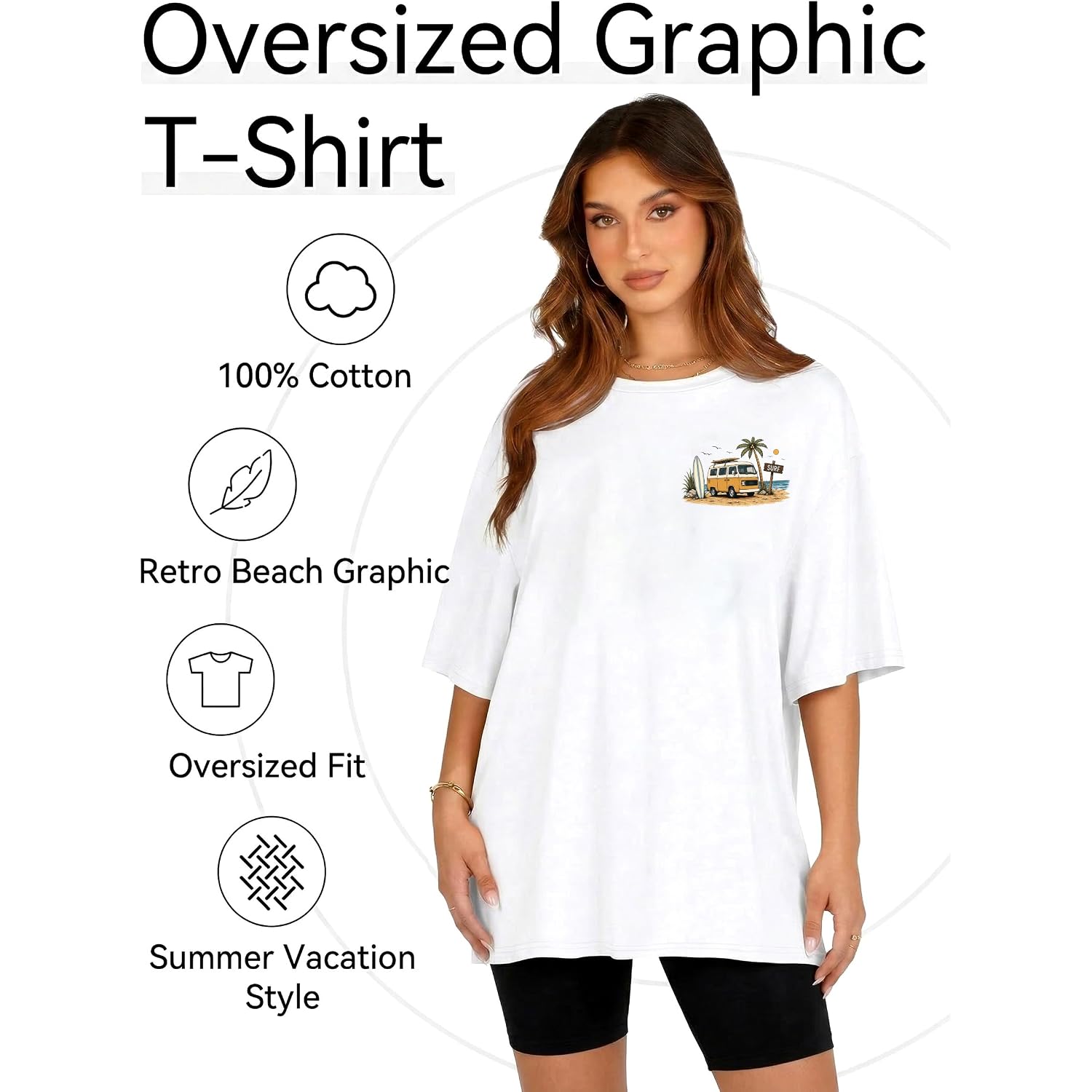 Aiyino Womens Oversized Graphic Tee 100% Cotton California Beach Graphic Shirt Loose Fit Casual Summer Top Tan Obx