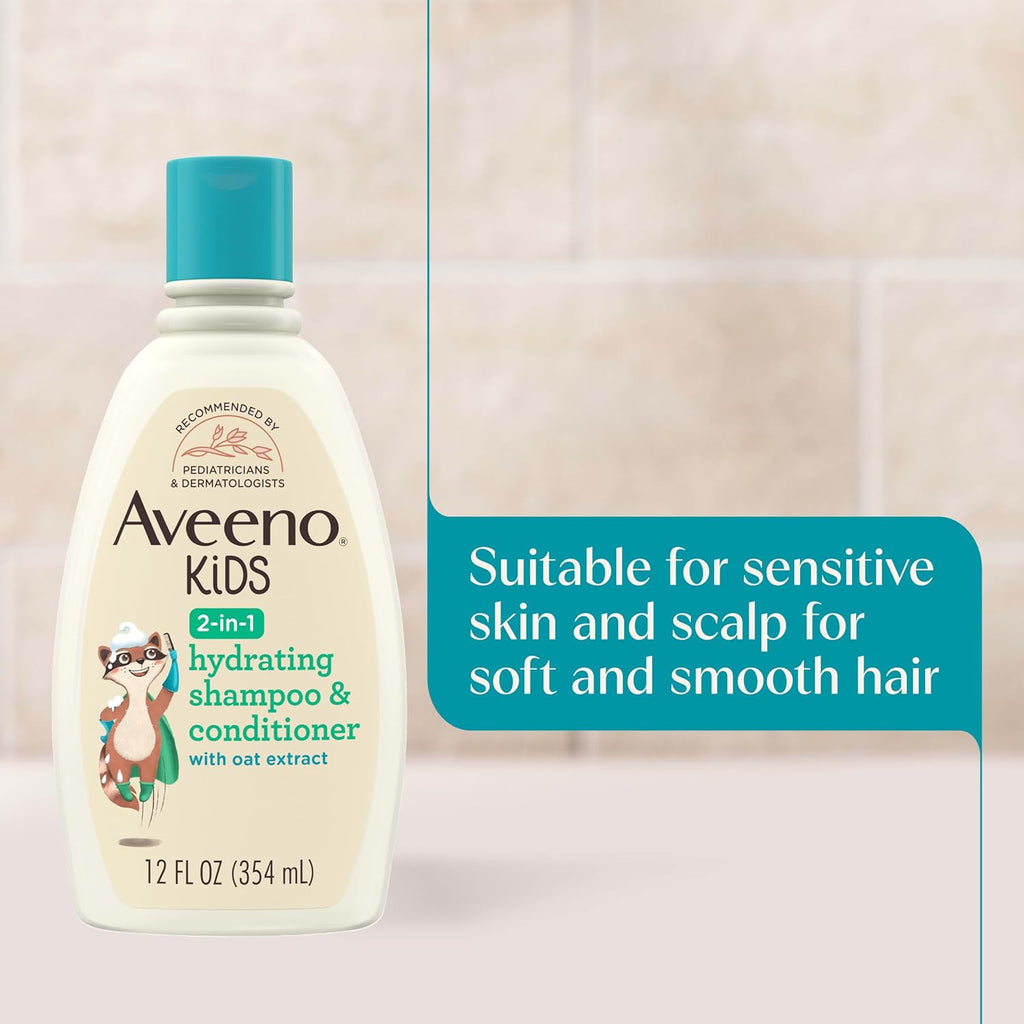 Aveeno Kids Shampoo & Conditioner, Formulated With Oat Extract To Gently Cleanse, Condition & Detangle Kids Hair, For Sensitive Skin And Scalp, Hypoallergenic, 12 Fl Oz