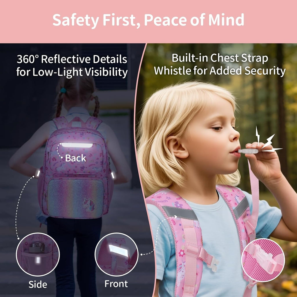 Kids Backpack For Girls Kindergarten - 15 Inch School Bag | For Prek-2Nd Grade Kids Ages 4-7, Fits Folders, Insulated Pocket For Lunch And Snacks, Comfy Padded Straps, Pink Unicorn