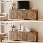 55" Fluted Sideboard Buffet Cabinet With Storage,Natural Oak | Modern Credenza With 4 Doors & Adjustable Shelves,Coffee Bar Table Console For Dining Room Kitchen Living Room Entryway