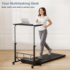 Dumos 31.5" Walking Pad Desk, Laptop Desk, Home Office | Lockable Wheels, Adjustable Height, Portable Rolling Design, Treadmill Use, Stand Up Style, Black