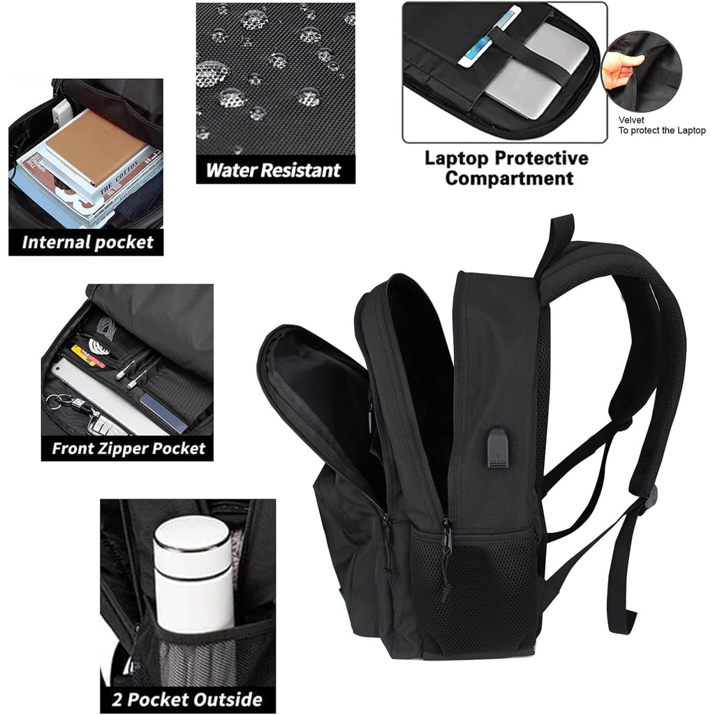 Keofid Travel Backpack For Men And Women, Anti Theft Laptop Backpack With Usb Charging Port For Work, Large Bag For College, Carry-On Backpack With Luggage Strap, Water Resistent(Black)