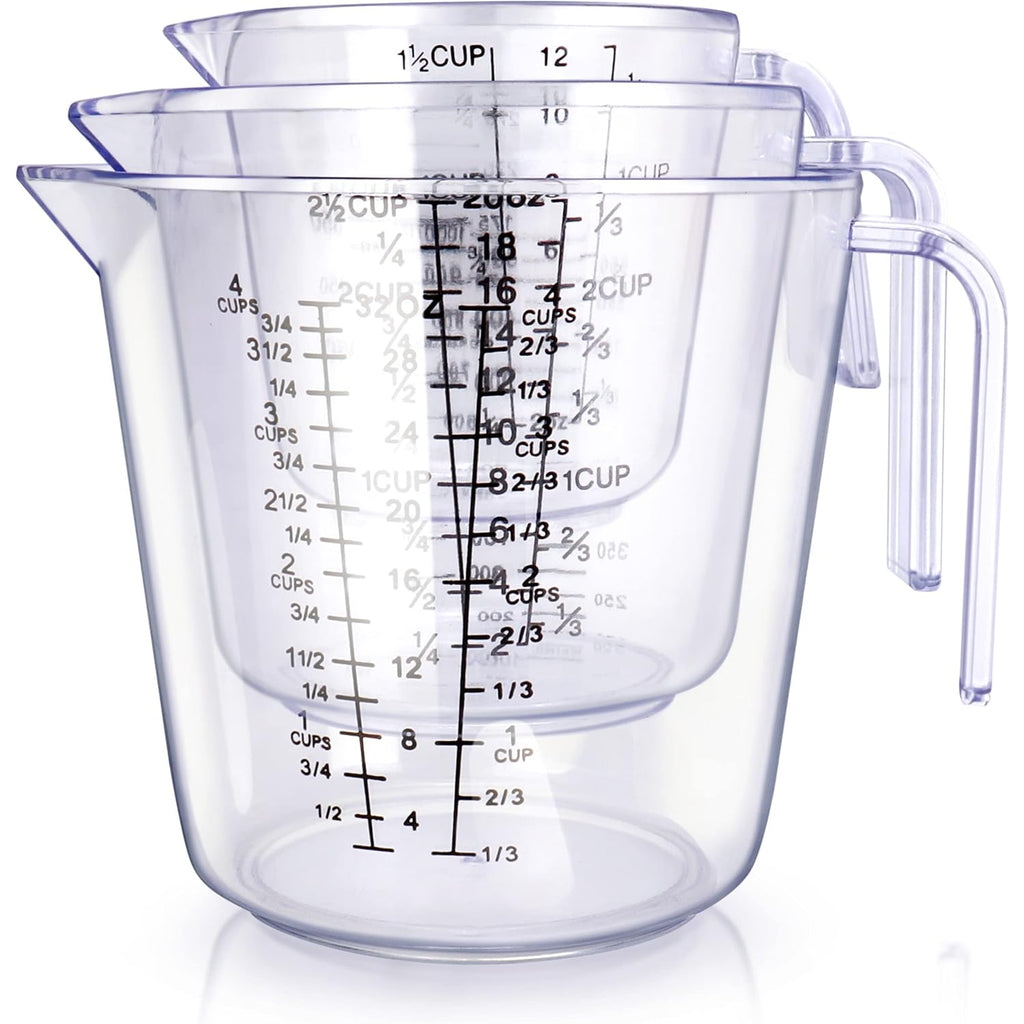 -Bingbing- Measuring Cups Set, Liquid Measuring Cups For 3 For Kitchen | Bpa Free Plastic Set With Spout Multiple Measurement Scales, Cup, Ml And Oz, (Clear)